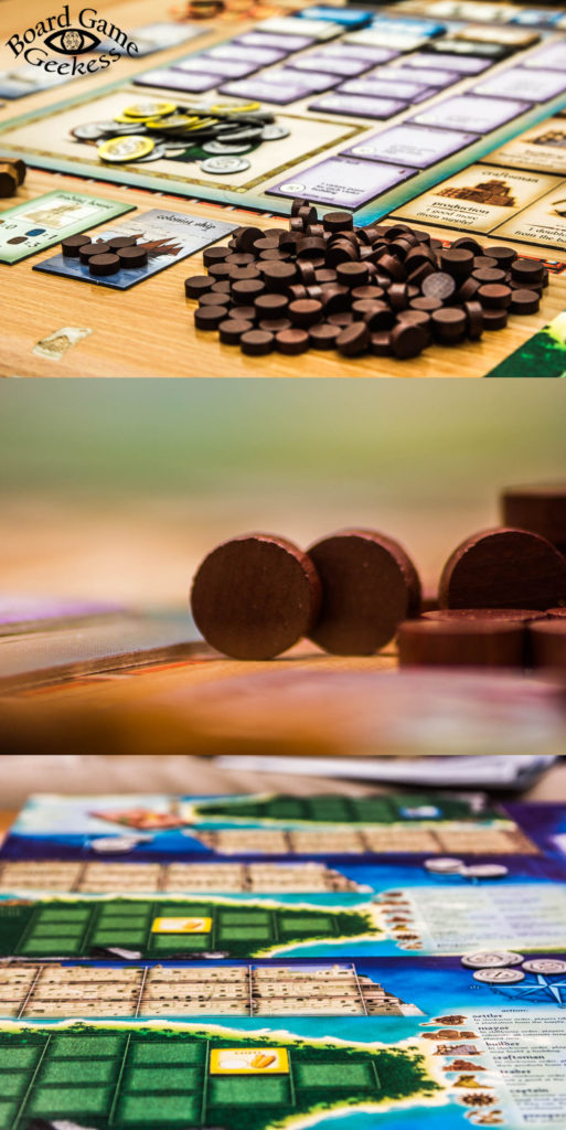 Close ups of Puerto Rico layout and tokens