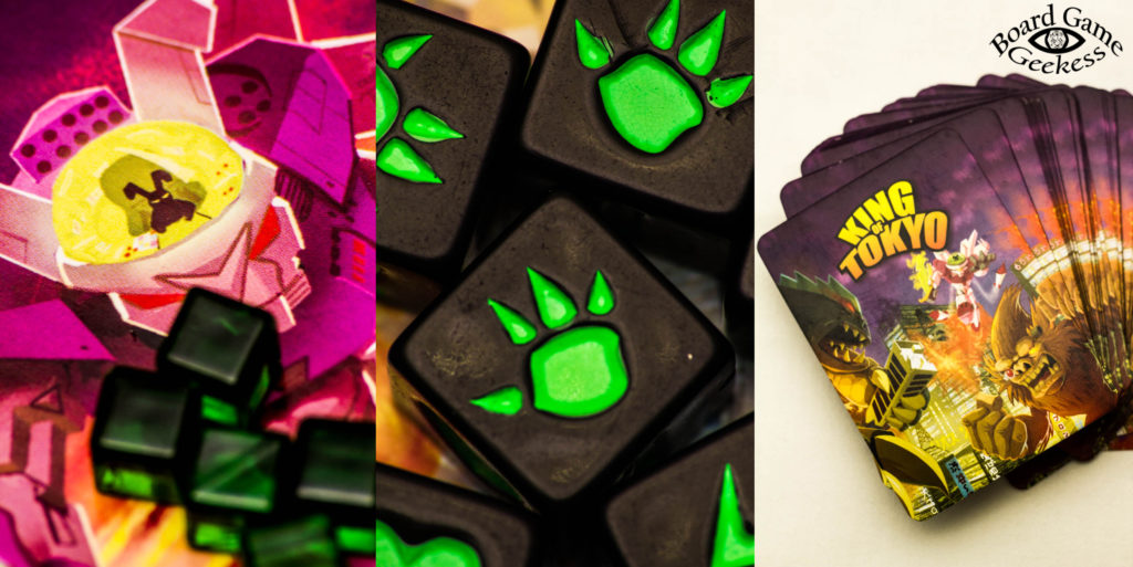 King of Tokyo character sheet, dice and cards