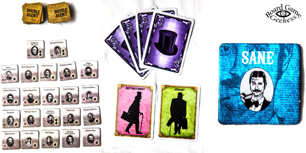 close ups of cards and tokens in a study in emerald
